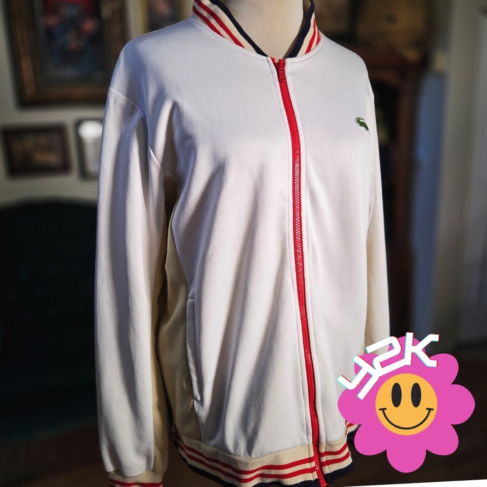 Vintage Y2K Lacoste Sport Retro Inspired Mens White Full Zip Track Jacket Size 5